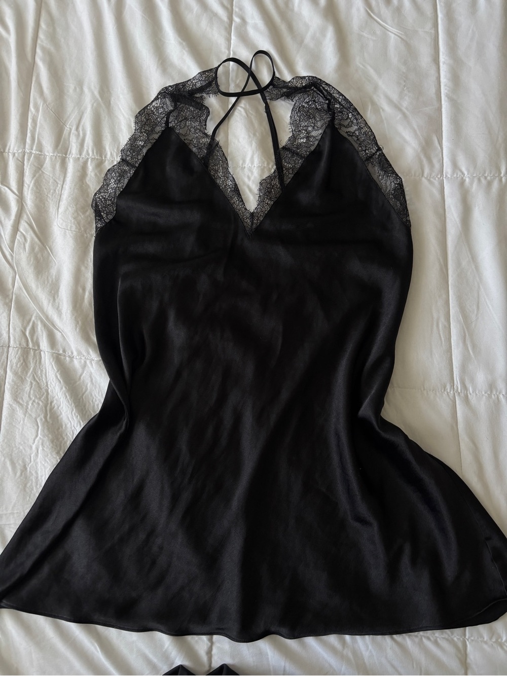 Victorias Secret Black Lace-Trim Halter Slip Dress